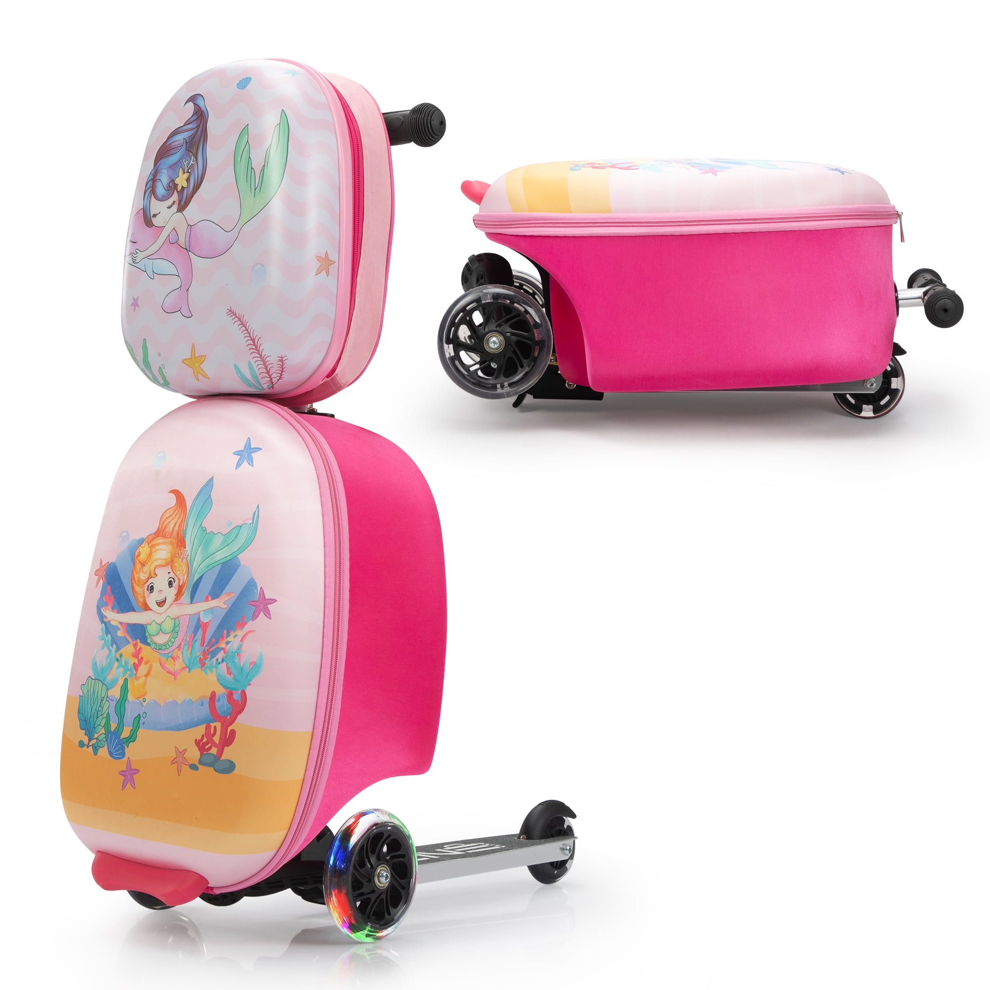 Tobbi Scooter Suitcase, Kid Carry on Luggage Scooter, Children Ride on Luggage for Girls, Pink