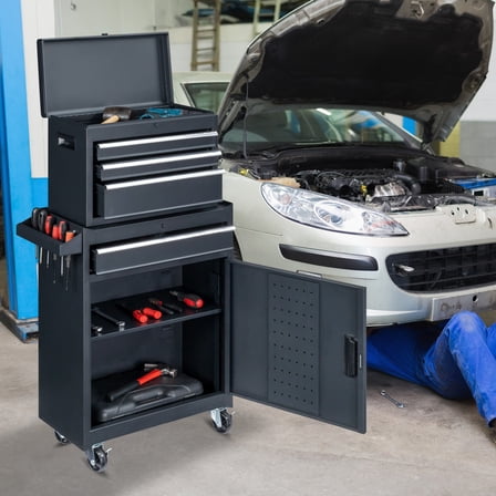 Rolling Tool Chest Tool Organizer Box with Wheels & Detachable Top Heavy Duty