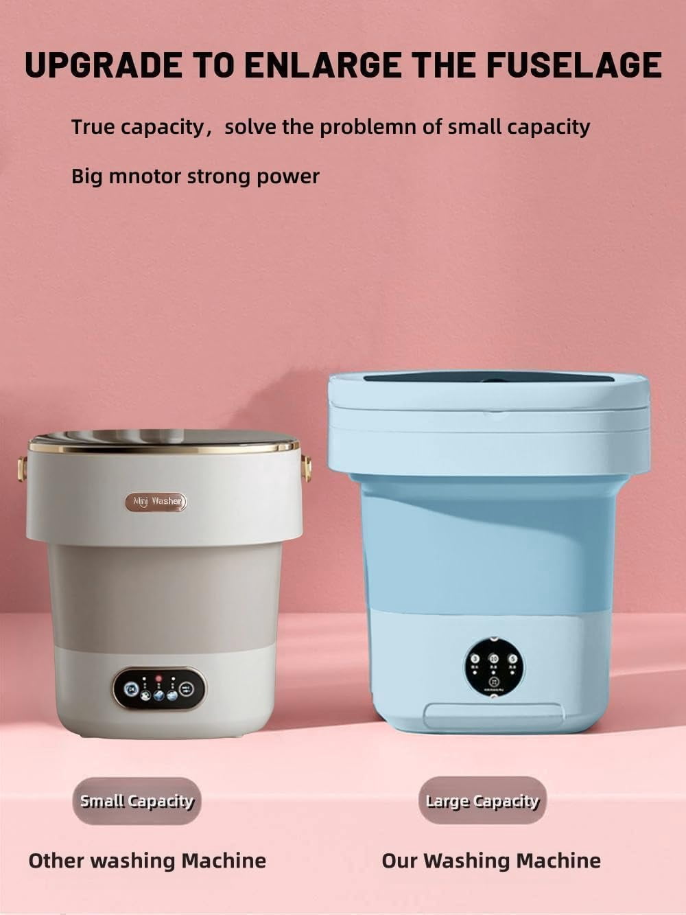 Portable Washing Machine, Mini Washer,11L Upgraded Large Capacity Foldable Washer.Deep Cleaning of Underwear, Baby Clothes and Other Small Clothes.Suitable for Apartments, Dormitories, Hotels.