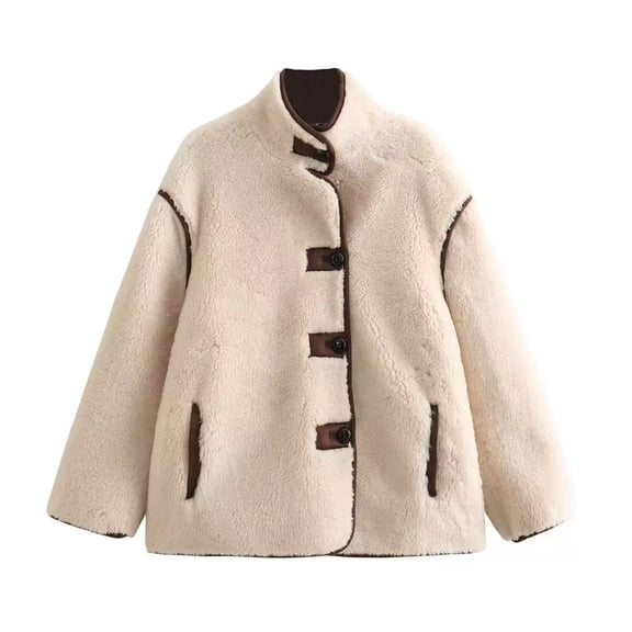 Women's Oversized Toggle Button Fuzzy Fleece Jacket, Casual Warm Winter Outerwear