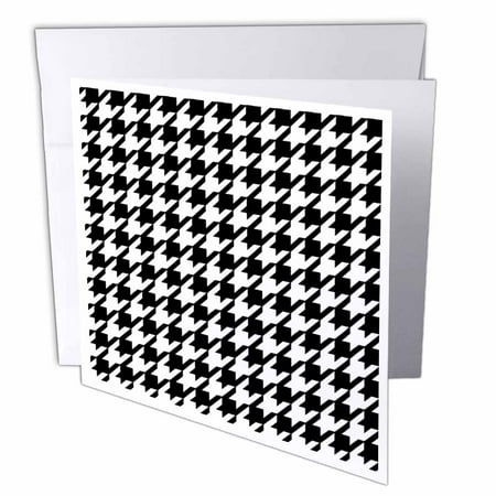 Large Houndstooth Color 3dRose Black and white houndstooth pattern - large - preppy trendy stylish classy classic chic fashionable, Greeting Cards, 6 x 6 inches, set of 12 ()