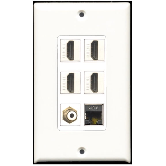 Ultra Spec Cables 4 Port HDMI 1 RCA 1 Shielded Cat6 Ethernet Wall Plate DecorZ