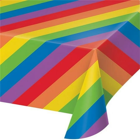 Creative Converting 346633 10 x 4 x 0.5 in. Creative Converting Rainbow Stripes Plastic Table Cover - 6 Count