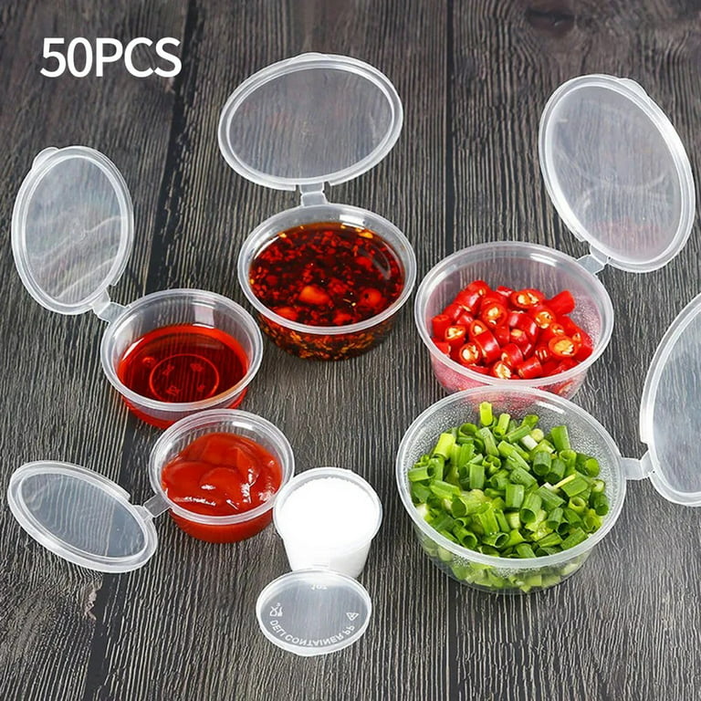 50pcs Disposable Plastic Takeaway Sauce Cup Container Food Box With Hinged  Lid