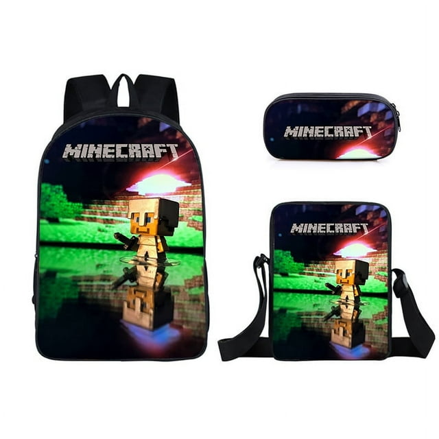 MINECRAFT Sac d'École Sac à Dos Ensemble Trois Pièces Sac à lunch Sac de Papeterie