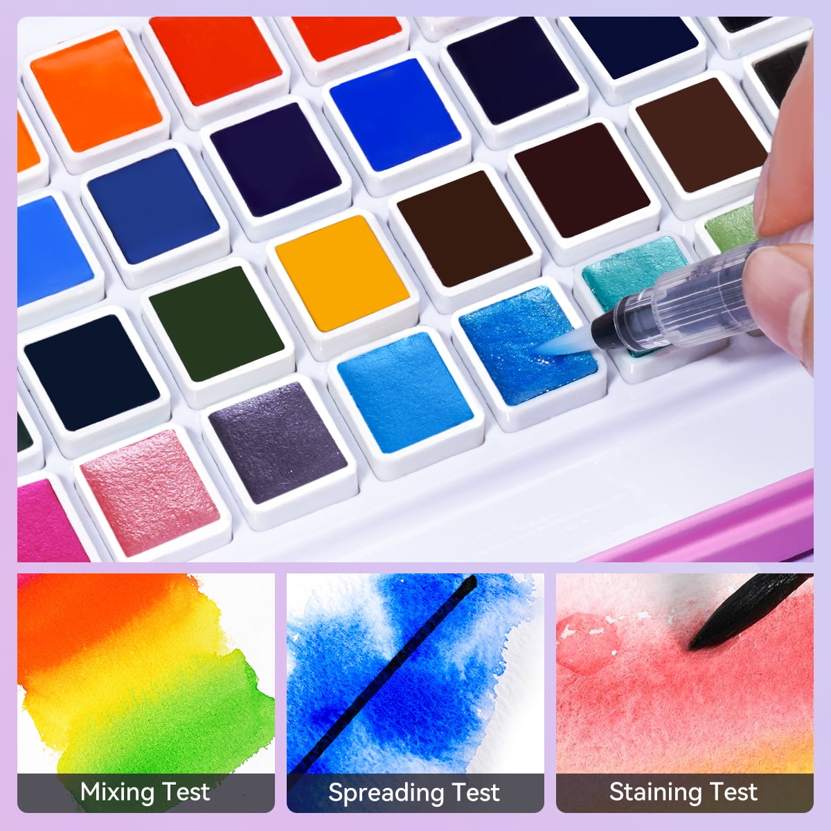 MeiLiang Watercolor Paint Set, 48 Vivid Colors Includes12 Metallic Glitter Solid Colors in Pocket Box with Metal Ring and Watercolor Brush, Perfect as Art Gift, Suitable for Beginners, Professionals