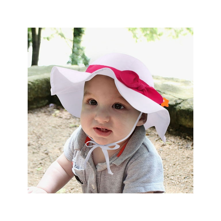 Baby Girl Beach Hat Outdoor Adjustable Wide Brim Sun Hat White 2