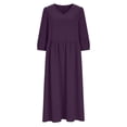 thumbnail image 5 of Fewfanhot Dresses for Women Casual Comfy Cotton Crew Neck 3/4 Sleeve Tunic Beach Long Dresses, 5 of 9