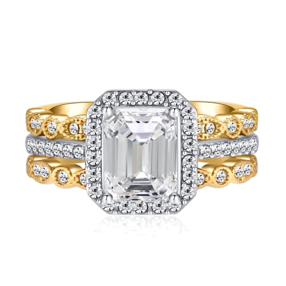 GYVAIN Yellow Gold Plated 1.5CT AAA CZ Women Wedding Ring Sets 3pcs Engagement Ring for Woman