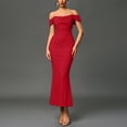 thumbnail image 2 of KHONTS Off the Shoulder Maxi Dress for Women Corset Ruched Bodycon Formal Wedding Guest Dresses Red XS, 2 of 9