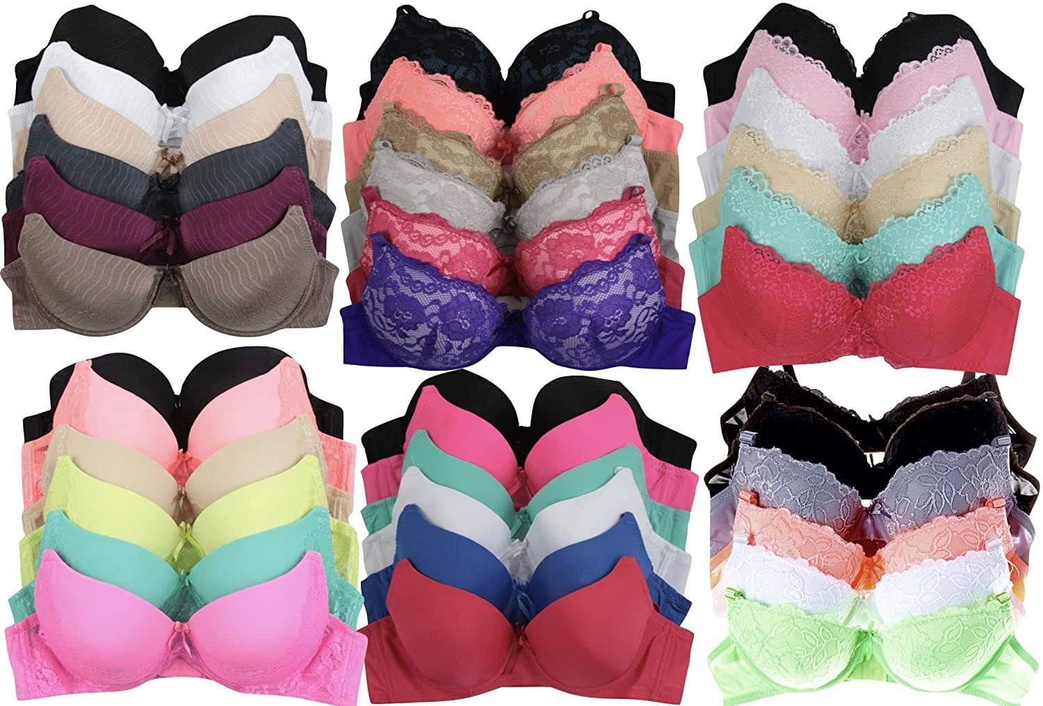 ToBeInStyle Women's Pack of 6 Mystery Bras, Assorted Colors, Size 38B