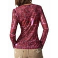 thumbnail image 2 of Women'S Sheer Mesh Long Sleeve Tops Print Button Down Ruched Y2k Blouse Shirts, 2 of 5