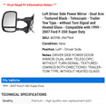 thumbnail image 2 of Left Driver Side Power Mirror - Dual Arm - Textured Black - Telescopic - Trailer Tow Type - without Turn Signal and Heated Glass - Compatible with 1999 - 2007 Ford F-350 Super Duty 2000 2001 2002, 2 of 2