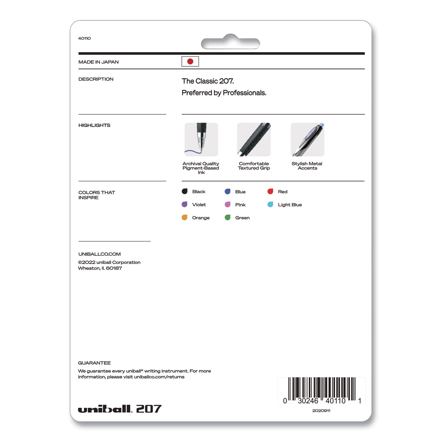 Signo 207 Gel Pen, Retractable, Medium 0.7 mm, Assorted Ink and Barrel Colors, 8/Pack