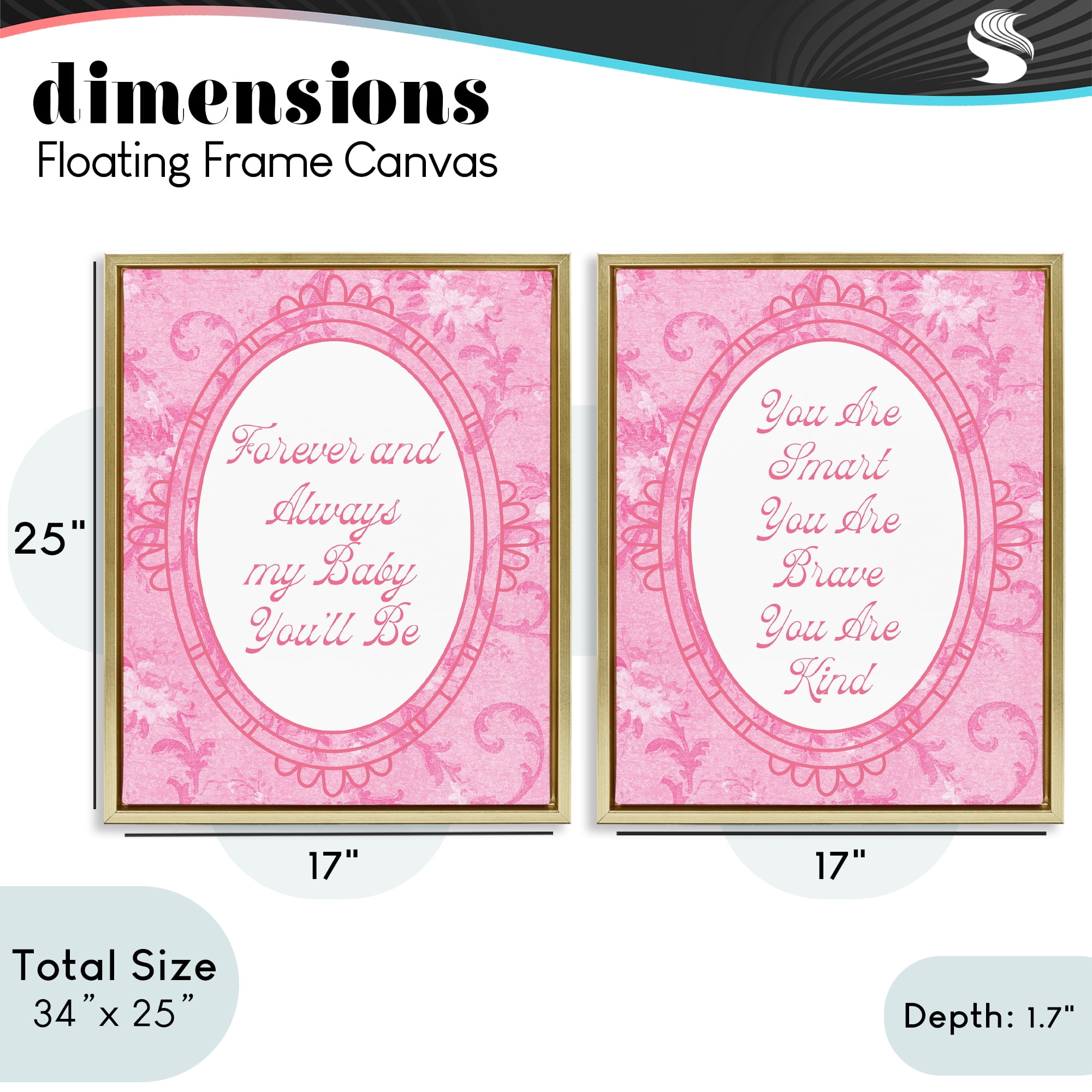 Stupell Industries Loving Pink Ornate Phrases 2 Piece Gold Framed Floater Canvas Set, design by Lil' Rue