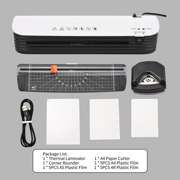 A4 Desktop Thermal Laminator Machine Automatic Photo Document Laminator with A4 Paper Cutter Corner Rounder for Home Office US Plug