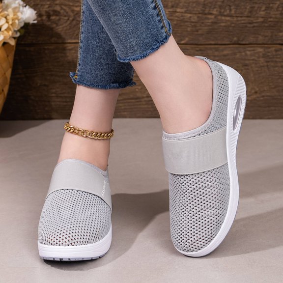 Domzle Slip-On Mules Sneakers for Women 2026 Backless Knit Comfortable Lightweight with Arch Support Walking Shoes for Travel House Office Gray 43