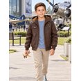 thumbnail image 4 of Heting Boys Faux Leather Motorcycle Jacket with Removable Hood Warm Fleece Lining Windproof PU Bomber Coat for Fall Winter Camel 6-7, 4 of 9