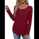 thumbnail image 3 of Camisas de Larga para Mujer, Conjuntos de Otoño, Cuello Redondo, Túnicas Casuales, Blusas de Moda, Ropa de Moda. Vino Tinto M, 3 of 6