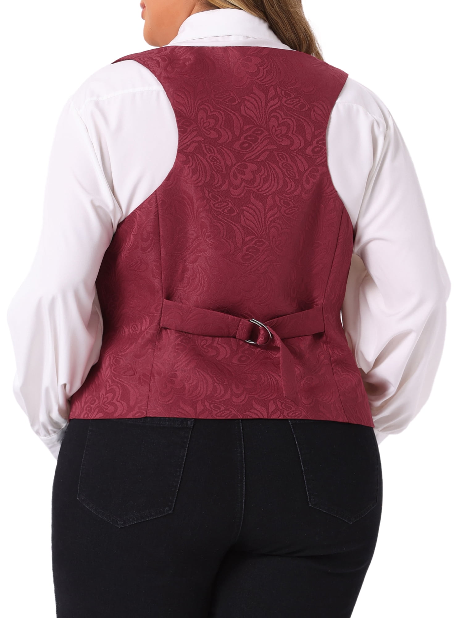 DARING DIVA Women's Plus Size Sleeveless Jacquard Vest 1X Burgundy