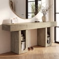 thumbnail image 3 of OMCHOM Console Table 63" Farmhouse Wooden Narrow Entryway Table with Power Outlets & Storage Behind Couch Sofa Table for Hallway Bedroom Living Room(Oak), 3 of 7
