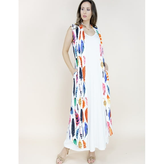 Feather Printed Long Vest Multicolor