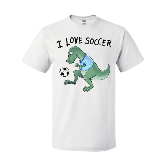 Inktastic I Love Soccer-Dinosaur in Blue T-Shirt