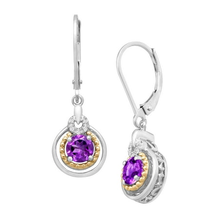 Duet 7/8 ct Natural Amethyst Drop Earrings with Diamonds in Sterling Silver and 14kt Gold