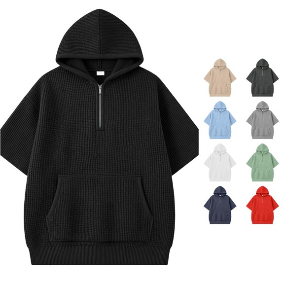 LIUYUNNN Boys Knit Short Sleeve Hooded Sweatshirt Casual Pullover Top For Kids Youth Children Hooded Sweatshirts for Boys, Size 5-6 Years