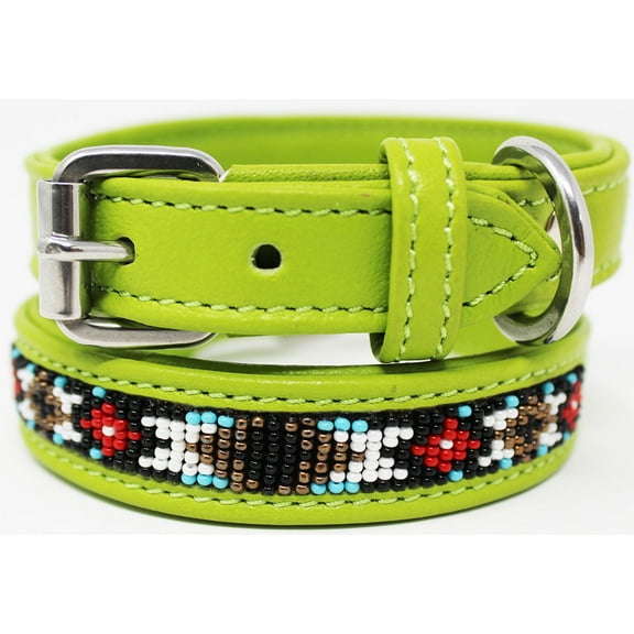 XSmall 9''- 13'' Soft Genuine Leather Beaded Padded Dog Puppy Collar 60RT01LG