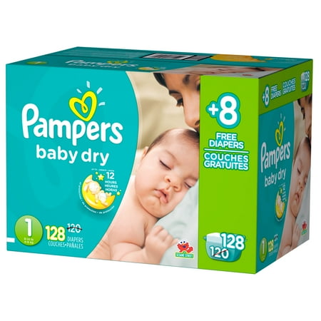 Pampers Baby Dry Newborn Diapers Size 1 Bonus Pack 128 Count