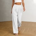 thumbnail image 6 of Wide Leg Trousers Women Lightweight Ruched Elastic Waist Comfy Pants with Pockets Summer Loose Pants for Women, 6 of 7