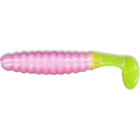 Charlie Brewers Slider 1.5 in. Crappie Slider Grub - Bubblegum & Chartreuse