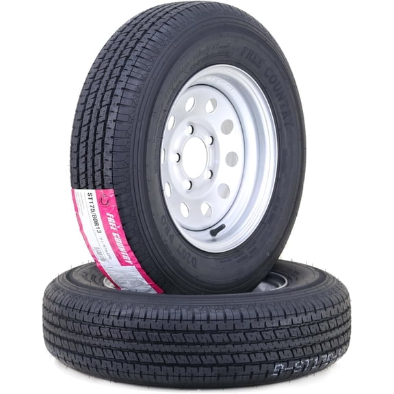 Free Country Trailer Tire Wheel Assembly ST175/80R13 6-Ply C 91M 5 Lug on 4.5" PCD Silver Mod Rim ,SET 2