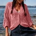 thumbnail image 2 of enyan Women's Short Sleeve Summer Cardigan V-Neck Button up Lightweight Hollow Out Sweater Cardigans Shrug（Pink,One Size）, 2 of 4
