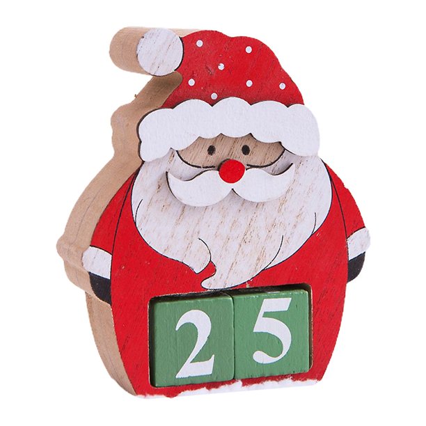 Silver Calendario de Adviento de madera con cuenta atrás para Navidad, calendario de muñeco de nieve de Papá Noel de dibujos animados, bloques de fecha con números artesanales, de