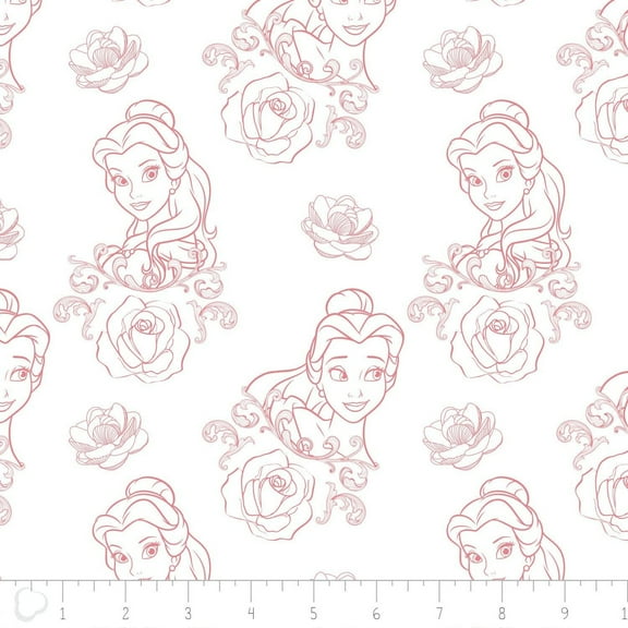 Disney Beauty and The Beast Fabric Belle Bold as a Rose in Dusty Pink from 100% Cotton by The Yard