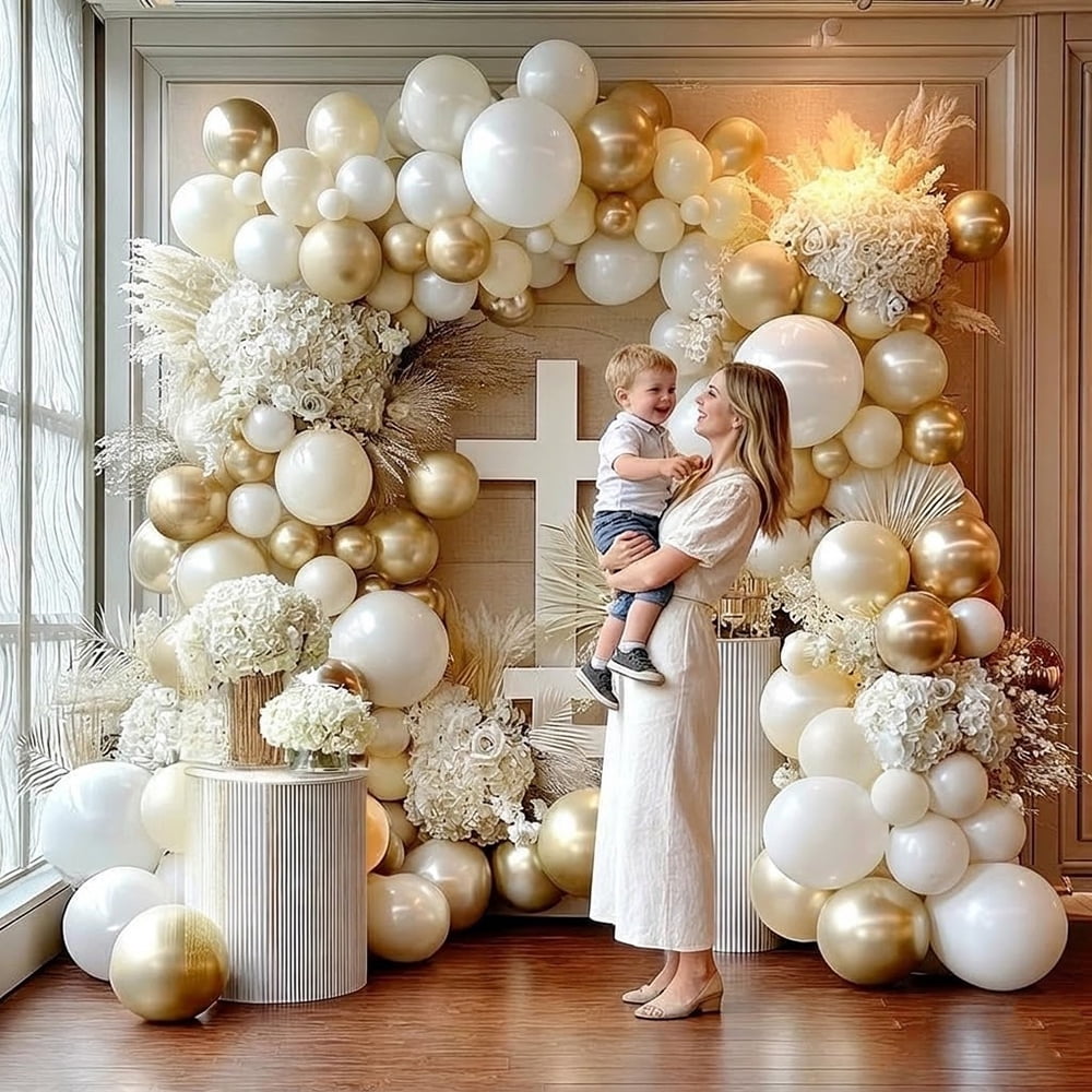 White Gold Balloon Arch Pearl White Sand Balloons Cream Beige Balloon Garland Kit for Boho Baby Showers Wedding Bridal Birthday Party Decorations