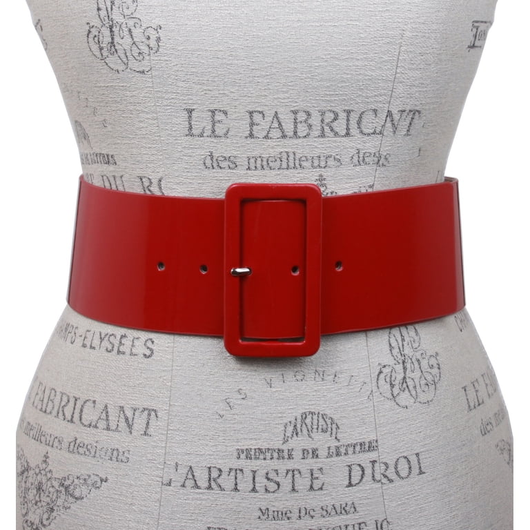 3422 Ladies High Waist Patent Leather Wide Fashion Square Belt, Dark Red | Ladies High Waist Patent Leather Wide Fashion Square Belt  main image 3