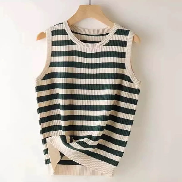 mfyjkho Camisetas Sin Mangas Para Gimnasio Para Mujer, Camiseta Informal De Punto A Rayas Sin Mangas Con Cuello Redondo Y Capucha De Verano Para Mujer Tops Para Mujer Xl