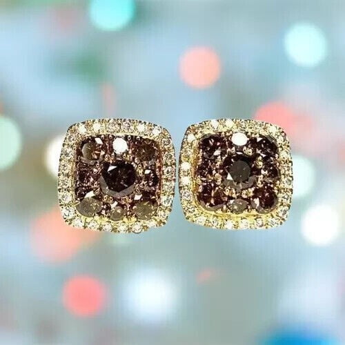 Sparkle Jewels 3Ct Round Chocolate Brown CZ Stud Earrings 14K Rose Gold Plated