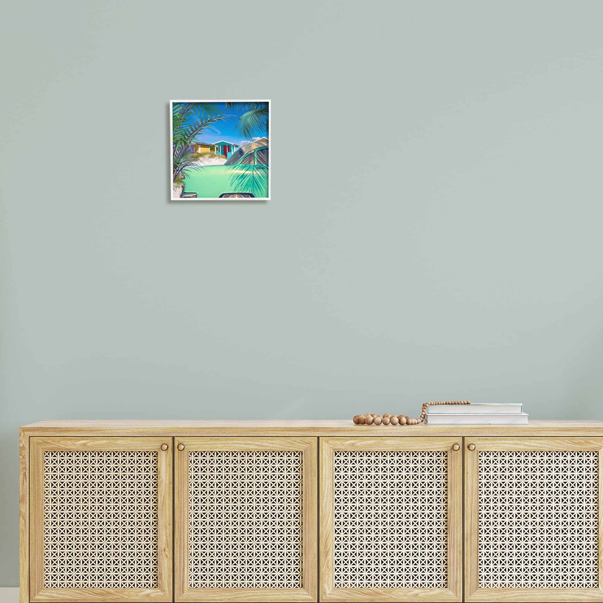 Stupell Vintage Car Coastal Vacation Cottages Landscape Photography White Framed Art Print Wall Art