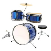 LAGRIMA 13 inch 3-Piece Kids Beginner Drum Percussion Musical Instrument Set with Adjustable Throne, Cymbal, Drum Pedal and Drumsticks(Blue)