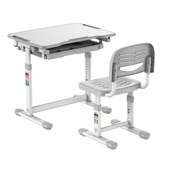 Mount-It! Kids Desk and Chair Set | Height Adjustable Children's Workstation with Storage Drawer | Grey
