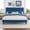 Dark Blue, variant on Senfot Full Size Velvet Iron MDF Vertical Pattern Soft Bag Basic Bed, Dark Blue Upholstered Bed Frame, Stylish Design, Comfortable Mattress, No Box Spring