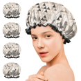 thumbnail image 7 of Shower Caps,Beige Geometric Triangle Pattern Waterproof Shower Cap for Women 4 Pieces,Double Reusable Hair Cover for Shower PEVA Elastic Stretch Hem, 7 of 7