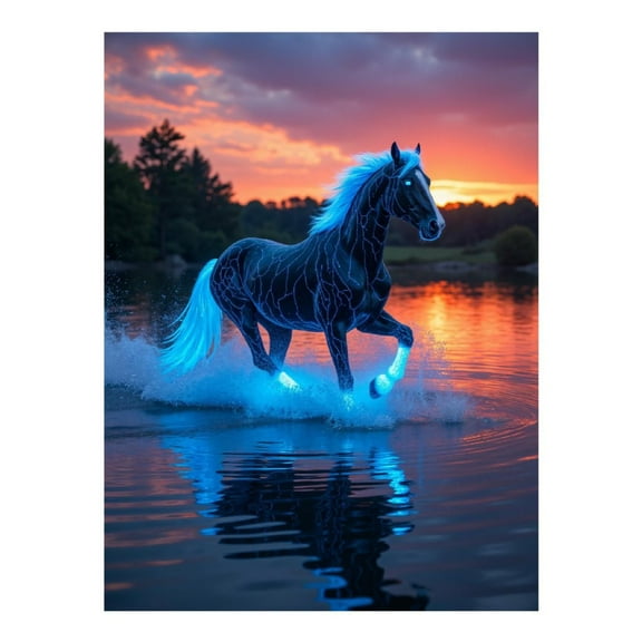 Diamond Art Kit for Adults, Stallion Sunset Reflection Diamond Painting for Adults Beginners, DIY Diamond Art Painting Kits, 5D Diamond Painting Crafts for Home Decor 12x16 Frameless