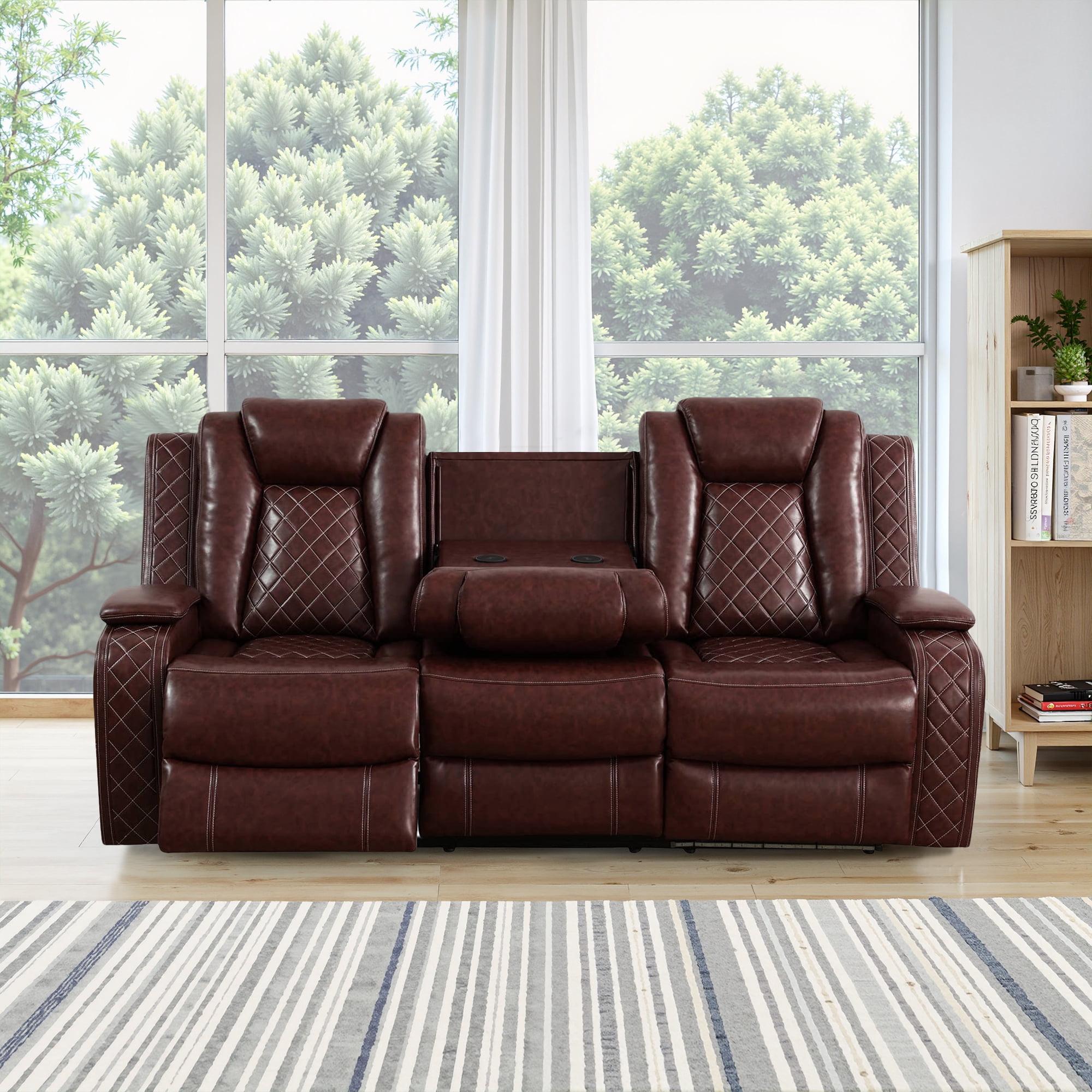 MAYEERTY ed Breathing Leather Living Room Sectional Recliner Sofa