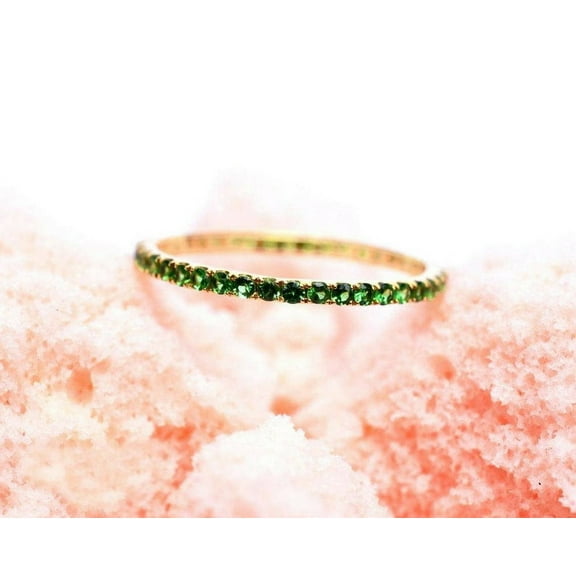 emerald Full Eternity Band Micro Pave Emerald Eternity Band Sterling Silver Matching Wedding Band, Emerald Ring, Stackable Wedding Band gift