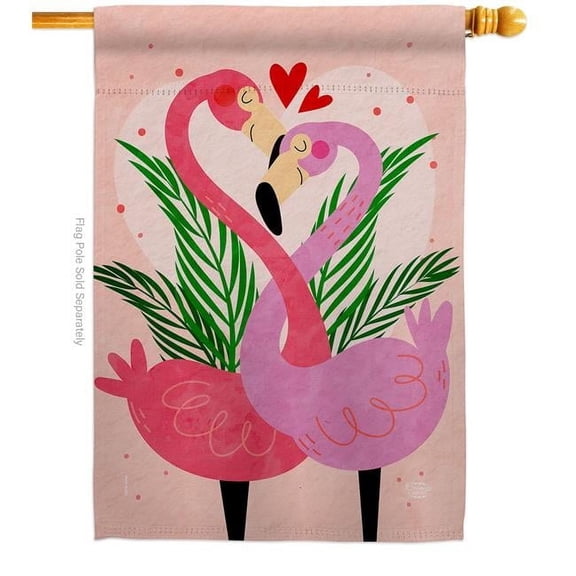 Ornament Collection H192540-BO Flamingo Love Springtime Valentine Double-Sided Garden Decorative House Flag, Multi Color